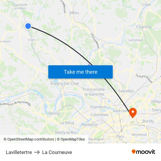 Lavilletertre to La Courneuve map