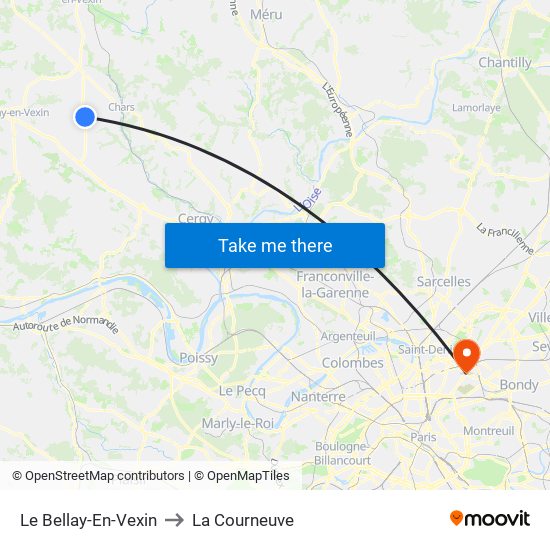 Le Bellay-En-Vexin to La Courneuve map