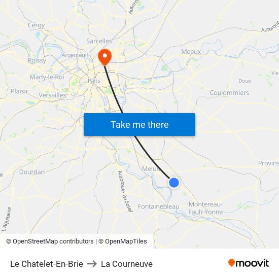 Le Chatelet-En-Brie to La Courneuve map