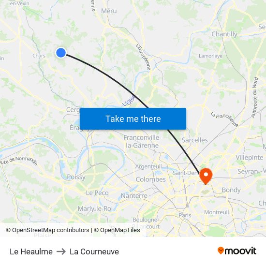 Le Heaulme to La Courneuve map