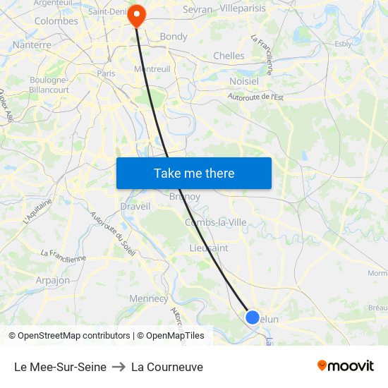 Le Mee-Sur-Seine to La Courneuve map