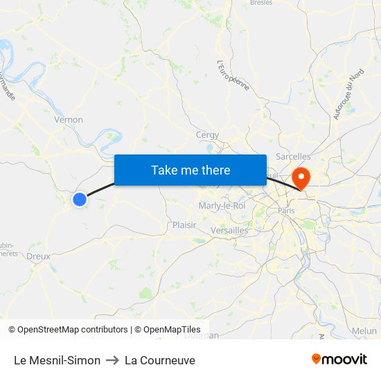 Le Mesnil-Simon to La Courneuve map