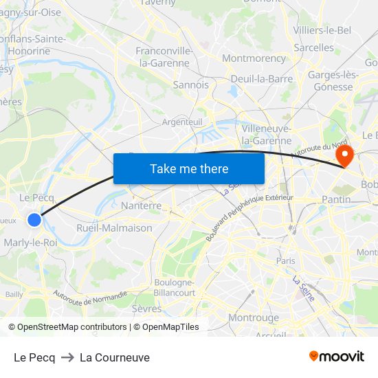 Le Pecq to La Courneuve map