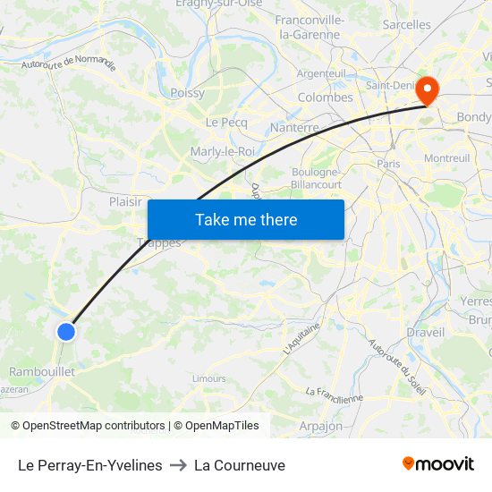 Le Perray-En-Yvelines to La Courneuve map