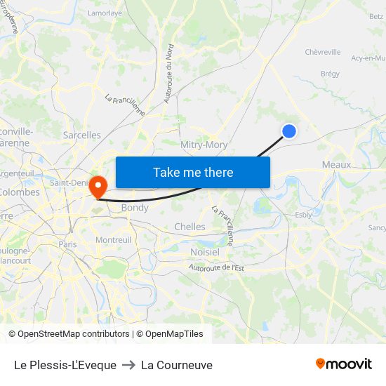 Le Plessis-L'Eveque to La Courneuve map