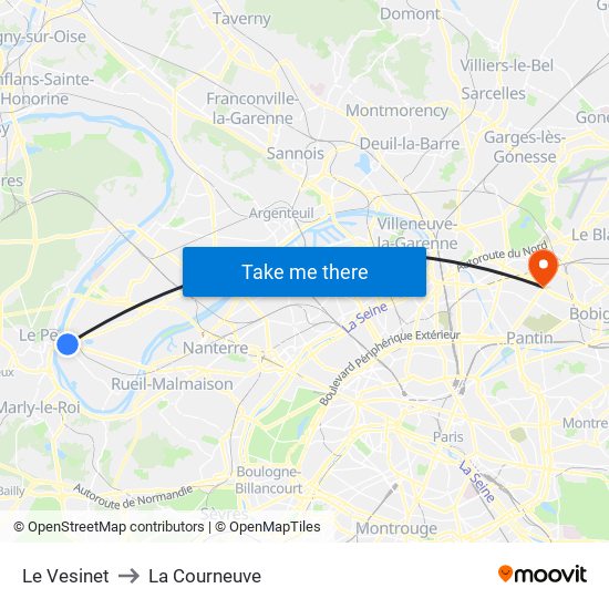 Le Vesinet to La Courneuve map