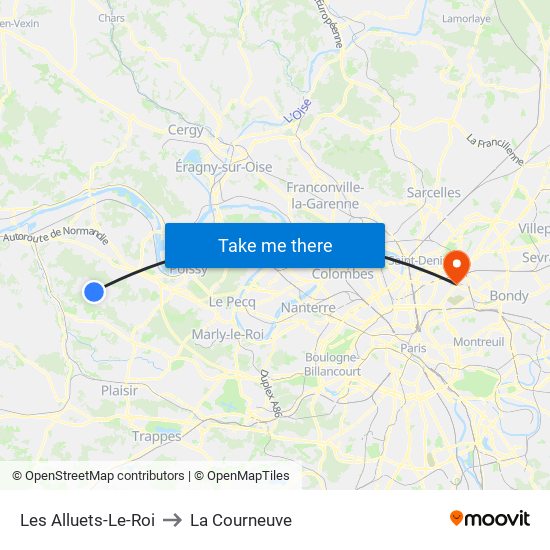 Les Alluets-Le-Roi to La Courneuve map