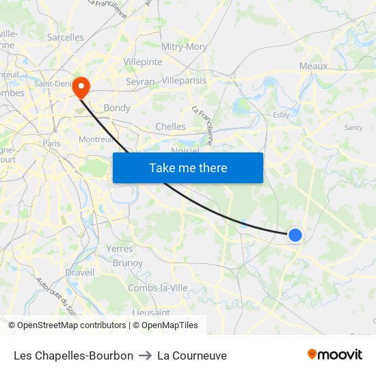 Les Chapelles-Bourbon to La Courneuve map