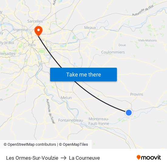 Les Ormes-Sur-Voulzie to La Courneuve map