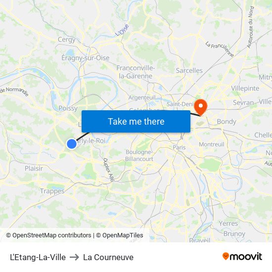 L'Etang-La-Ville to La Courneuve map