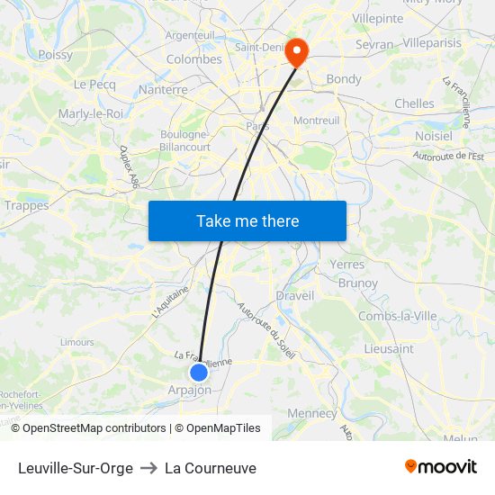 Leuville-Sur-Orge to La Courneuve map
