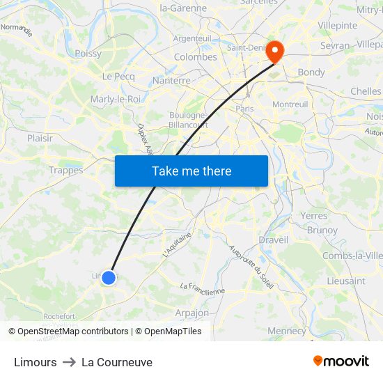 Limours to La Courneuve map
