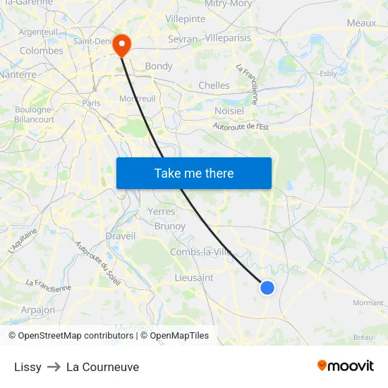 Lissy to La Courneuve map