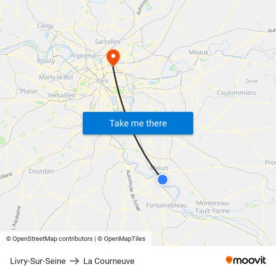 Livry-Sur-Seine to La Courneuve map