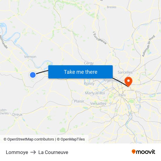 Lommoye to La Courneuve map
