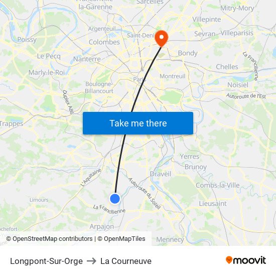 Longpont-Sur-Orge to La Courneuve map