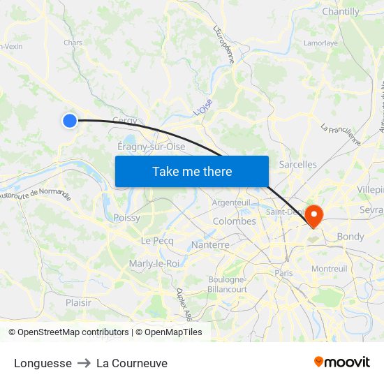 Longuesse to La Courneuve map