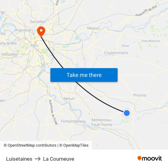 Luisetaines to La Courneuve map