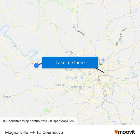 Magnanville to La Courneuve map