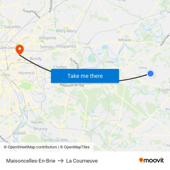 Maisoncelles-En-Brie to La Courneuve map