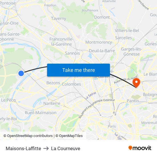 Maisons-Laffitte to La Courneuve map