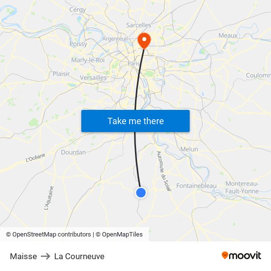 Maisse to La Courneuve map