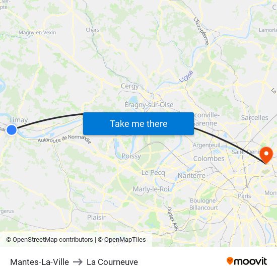 Mantes-La-Ville to La Courneuve map