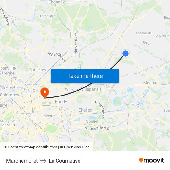 Marchemoret to La Courneuve map