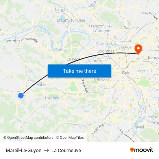 Mareil-Le-Guyon to La Courneuve map