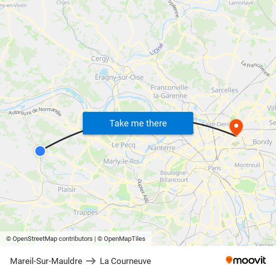 Mareil-Sur-Mauldre to La Courneuve map