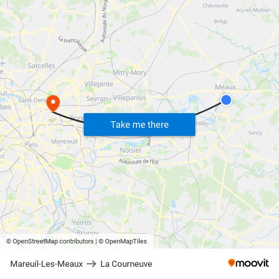 Mareuil-Les-Meaux to La Courneuve map