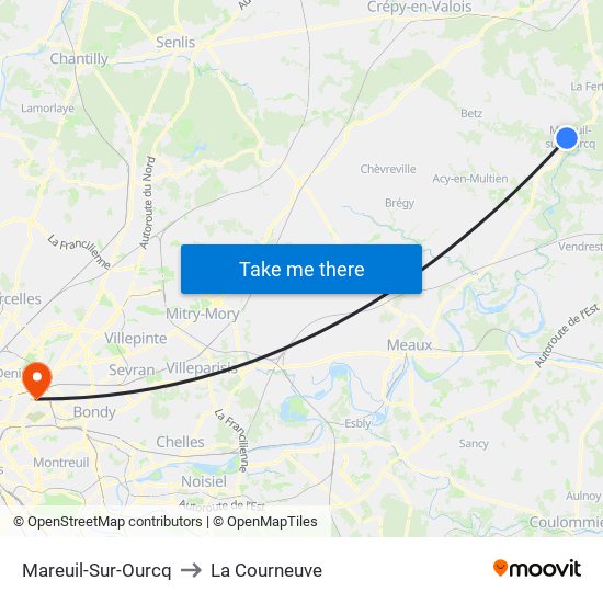 Mareuil-Sur-Ourcq to La Courneuve map