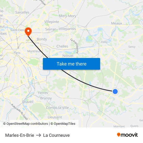 Marles-En-Brie to La Courneuve map