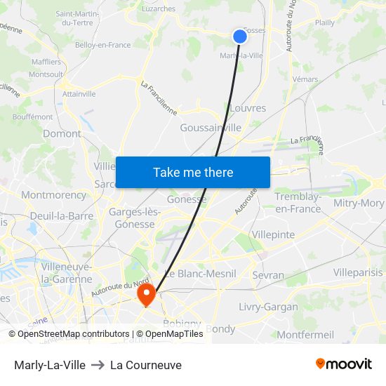 Marly-La-Ville to La Courneuve map