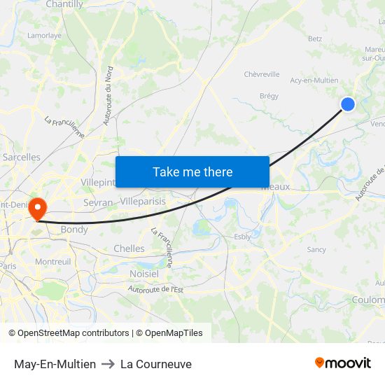 May-En-Multien to La Courneuve map
