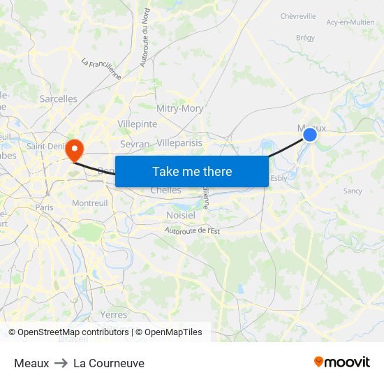 Meaux to La Courneuve map