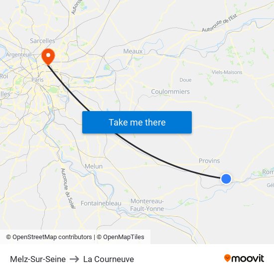 Melz-Sur-Seine to La Courneuve map