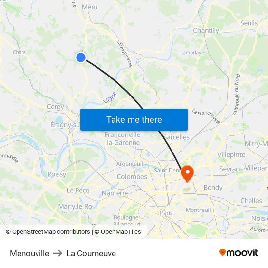 Menouville to La Courneuve map