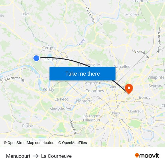Menucourt to La Courneuve map