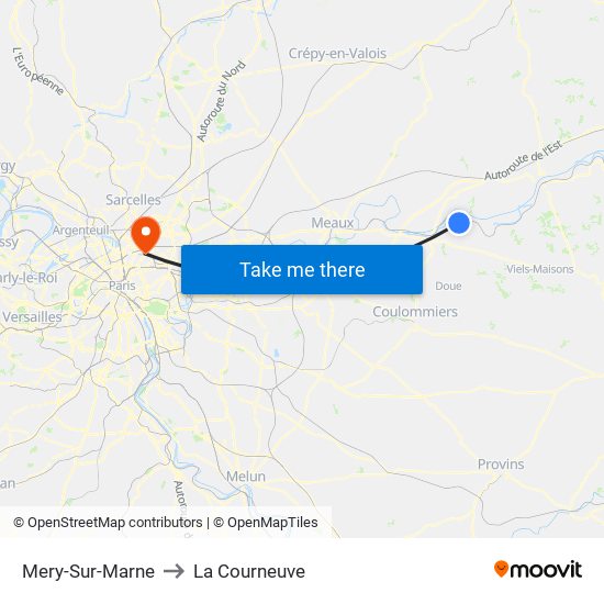 Mery-Sur-Marne to La Courneuve map
