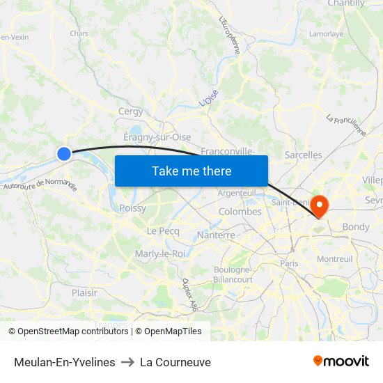 Meulan-En-Yvelines to La Courneuve map