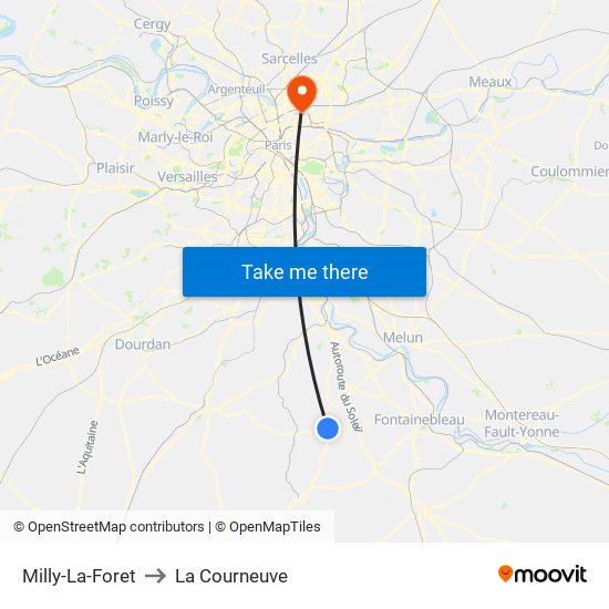 Milly-La-Foret to La Courneuve map