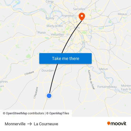 Monnerville to La Courneuve map
