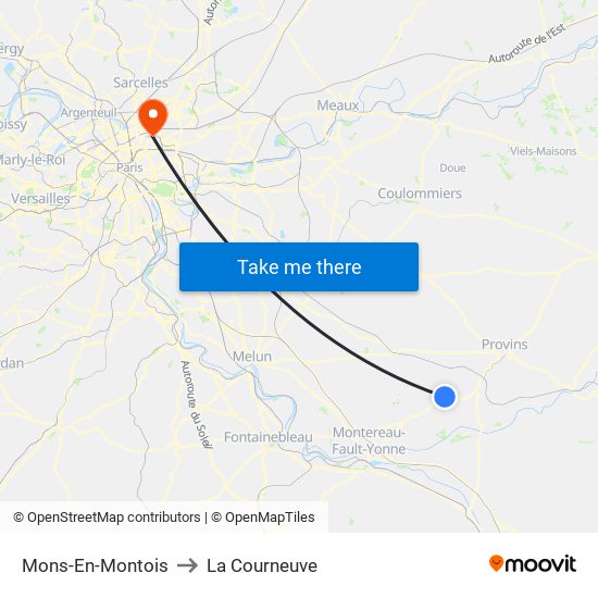Mons-En-Montois to La Courneuve map