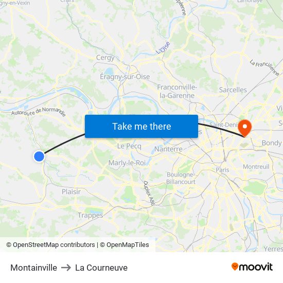 Montainville to La Courneuve map