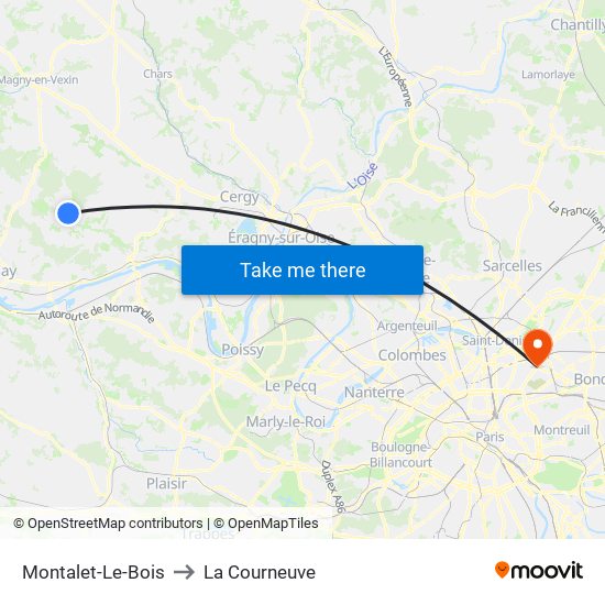 Montalet-Le-Bois to La Courneuve map