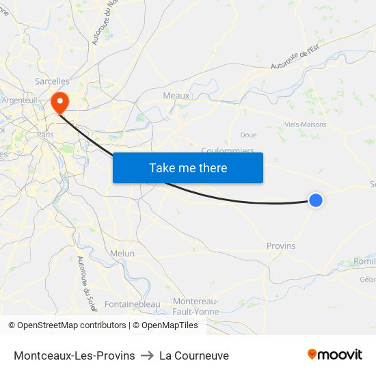 Montceaux-Les-Provins to La Courneuve map