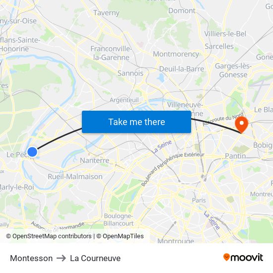 Montesson to La Courneuve map