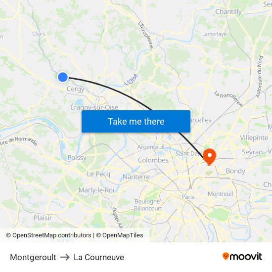 Montgeroult to La Courneuve map