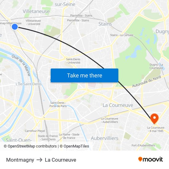 Montmagny to La Courneuve map